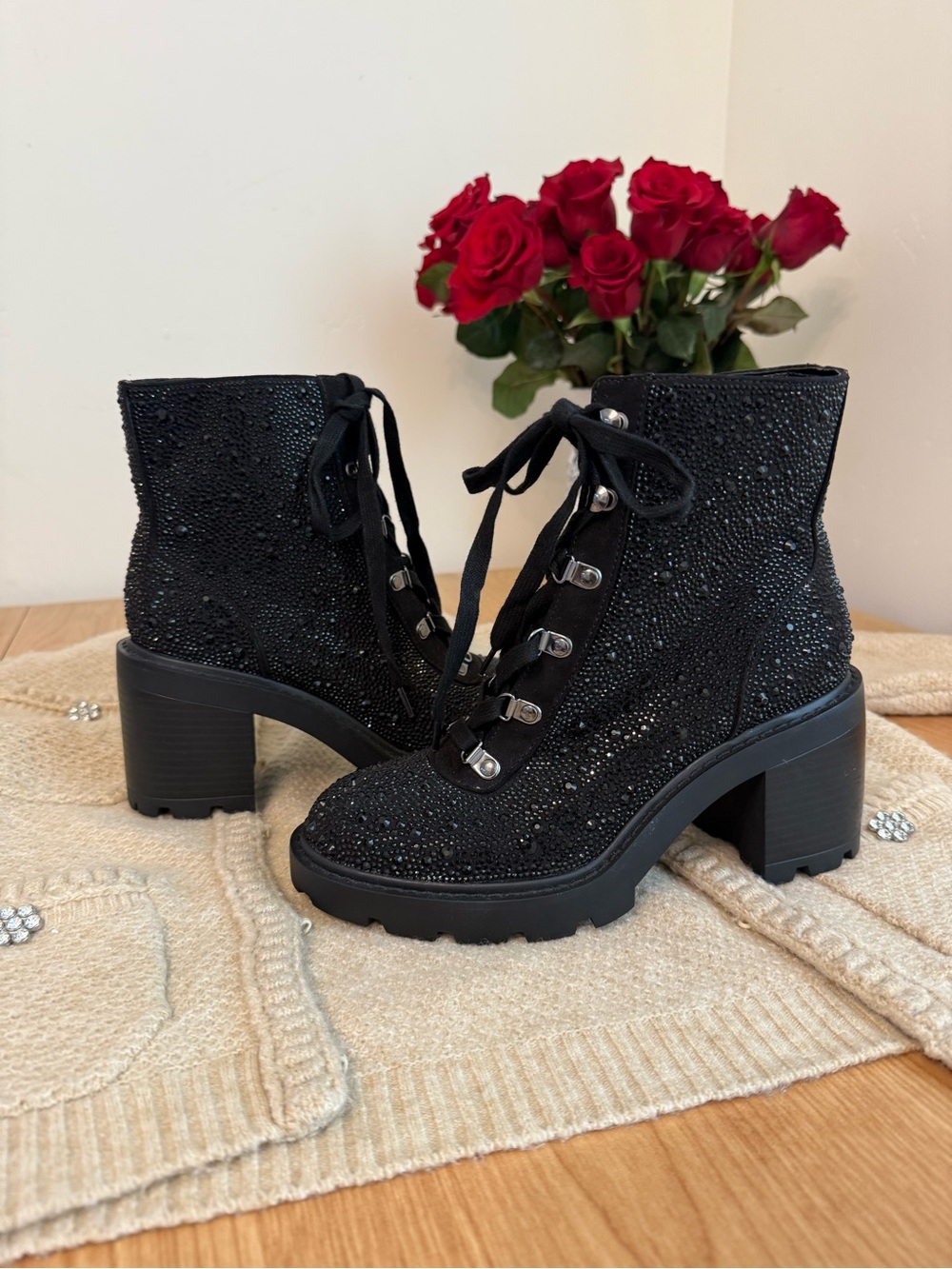 INC Womens Shada Embellished Combat & Lace-Up Boots